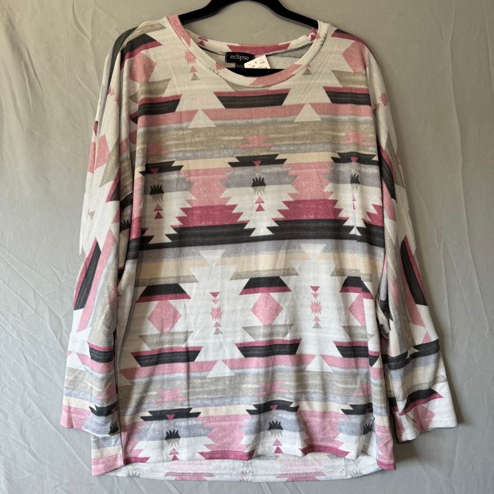 Eclipse Tribal Print Top Size XXL Comfort Lounge Office Casual Work Aztec Soft